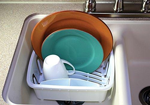 Camco Durable Mini Dish Drainer Rack and Tray Perfect for RV Sinks, Marine Sinks, and Compact Kitchen Sinks- White (43511)