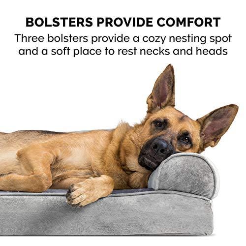 FurHaven Pet Dog Bed | Orthopedic Faux Fur & Velvet Sofa-Style Couch Pet Bed for Dogs & Cats, Smoke Gray, Jumbo