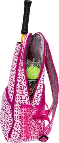LISH Deuce Tennis Racket Backpack - Women's Geometric Square Printed Tennis Racquet Holder Bag (Rose)