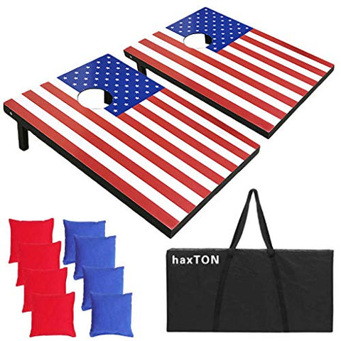 haxTON Cornhole Game Premium Cornhole Sets American MDF 3×2/Wood4×2 Cornhole Game Sets for Kids & Adult with 8 Bean Bags and 2 Cornhole Boards (Regulation and Tailgate Size) (American MDF 3'×2')