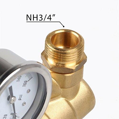 Esright Brass Water Pressure Regulator 3/4 Lead-Free with Gauge for RV Camper Adjustable Water Pressure Regulator,Build-in Oil (NH Threads)