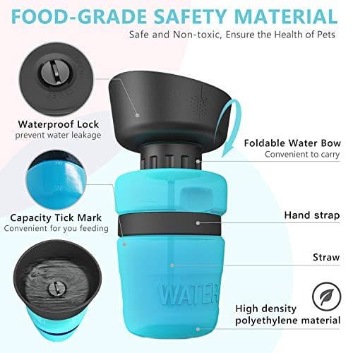 lesotc Pet Water Bottle for Dogs, Dog Water Bottle Foldable, Dog Travel Water Bottle, Dog Water Dispenser, Lightweight & Convenient for Travel BPA Free 18 OZ. (Blue)