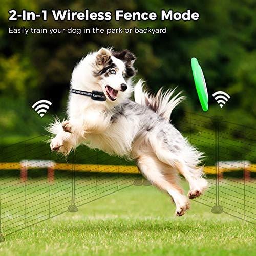WIEZ Dog Fence Wireless & Training Collar Outdoor 2-in-1, Electirc Invisible Fence for Dogs with Remote Wireless, Adjustable Range Control, Waterproof Reflective Stripe Collar, Harmless for All Dogs