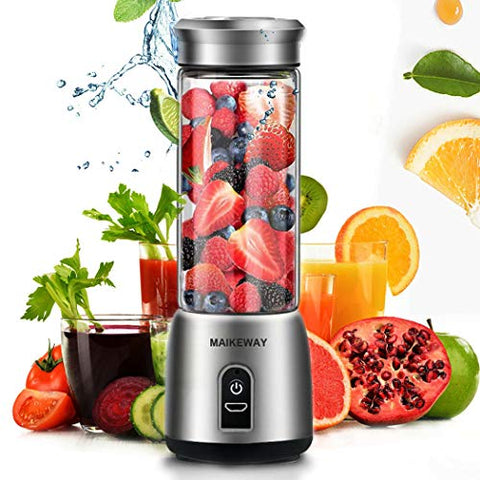 Portable Blender Personal Smoothie Blender Small Juicer Stainless Steel Fruit Shake Mixer With USB Rechargeable 400ml Travel Glass Cup