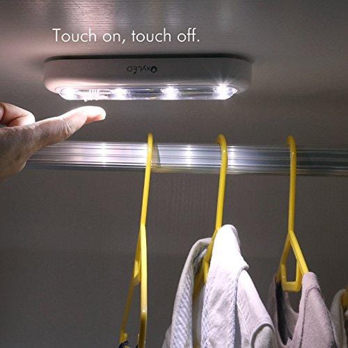 OxyLED Tap Closet Lights, One Touch Light, Stick-on Anywhere 4-Led Touch Tap Light, Cordless Touch Sensor LED Night Light, Battery Operated Stair Safe Lights, 180° Rotation, 3 Pack