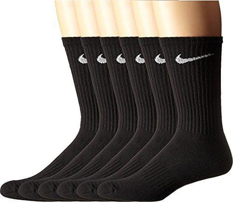 NIKE Unisex Performance Cushion Crew Socks (6 Pairs), Black/White, Large