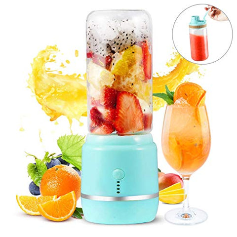 Portable Blender, Yeaky Personal Blender for Shakes and Smoothies with a Travel Lid, USB Rechargeable Blend Jet, Serve as Power Supply, 14oz/420ml Glass Juice Mixer for Home, Office,Gym,and Outdoor(Blue)