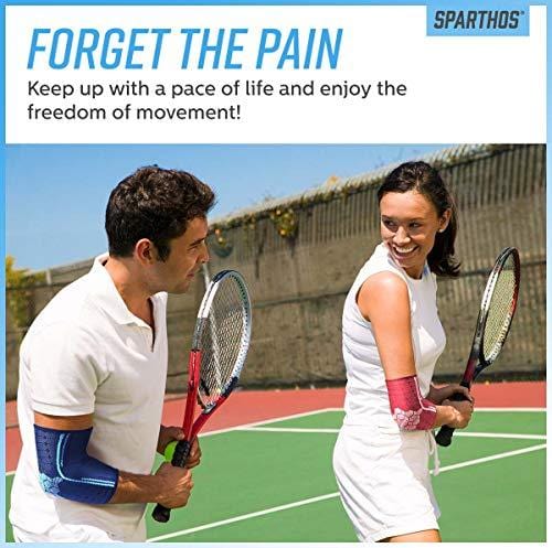 Sparthos Elbow Compression Arm Sleeves (Pair) – Tendonitis Elbow Brace Golfer's Tennis Elbow Support for Men and Women – Injury Recovery & Prevention Biceps Triceps Joint Pain Relief (Blue-M)