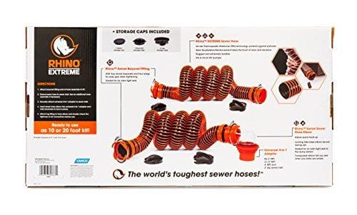 Camco RhinoEXTREME 20ft RV Sewer Hose Kit, Includes Swivel Fitting and Translucent Elbow with 4-In-1 Dump Station Fitting, Crush Resistant, Storage Caps Included - 39867