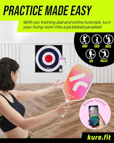kure.fit Pickleball Paddle Set, USAPA Approved, 4 Balls, Training Pad, Practice Tutorial Video, Lightweight, Easy Grip, Non-Sticky, Fiberglass Surface, 16MM Thickness, Racket for Beginner, Women, Men