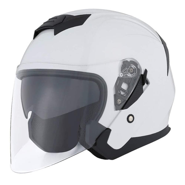 1STORM MOTORCYCLE OPEN FACE HELMET SCOOTER CLASSICAL KNIGHT BIKE DUAL LENS/SUN VISOR GLOSSY White