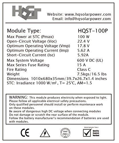 HQST 100 Watt 12 Volt Polycrystalline Solar Panel