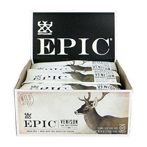 EPIC Venison Sea Salt Pepper Bar 12 Ct Box of 1.5 oz Bars