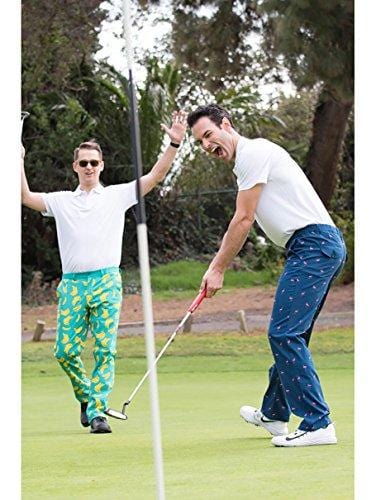Tipsy Elves Men's Fairway Flamingo Loud Golf Pants - Crazy Golf Pants: Large