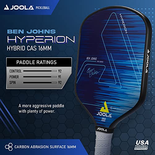 JOOLA Ben Johns Hyperion CAS 16 Pickleball Paddle - Carbon Abrasion Surface with High Grit & Spin, Sure-Grip Elongated Handle, 16mm, with Polypropylene Honeycomb Core, USAPA Approved