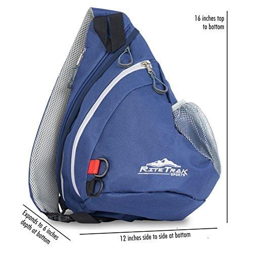 Sling Backpack by RiteTrak Sports - Best Lightweight Multi-Use Pack for Travel Hiking Biking or Fitness, One Strap Shoulder or Crossbody Bag (Mountainside Blue)