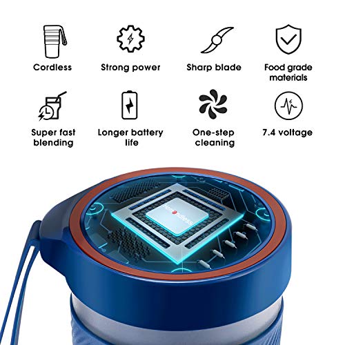 Portable Blender, Mini Smoothie Blender with Rechargeable Battery 7.4V Strong Power, 10oz Cordless Personal Blender Fruit Juicer Mixer for Office Gym Outdoors Travel, IP68 Waterproof, BPA Free