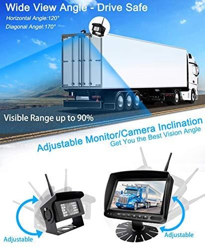 Digital Wireless Backup Camera and 7 Inch Monitor Kit HD IP69K Waterproof Front Rear View Camera for Car/Trucks/RV/Van/Trailer/Bus/Camper URVOLAX 170°Wide View Angle Super Night Vision Stable Signal