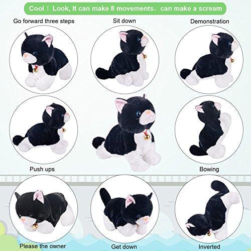 Black Plush Cat Stuffed Animal Interactive Cat Robot Toy, Barking Meow Kitten Touch Control, Electronic Cat Pet, Cat Kitty Toy, Animated Toy Cats for Girls Baby Kids L:12" H:8" W:5"