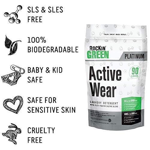 Rockin' Green Platinum Series Active Wear Laundry Detergent Powder, 45 oz. - All Natural, Biodegradable, and Eco-Friendly