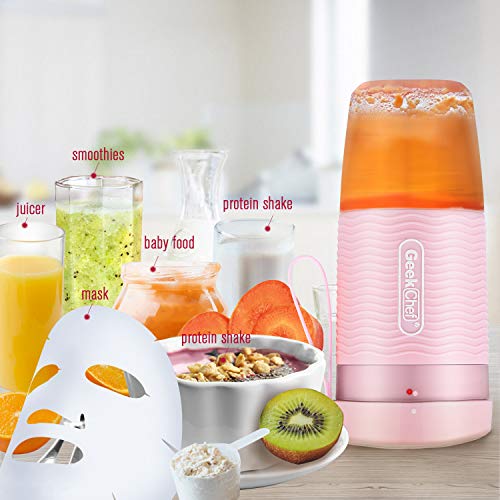 Geek Chef Portable Blender Mini Personal Blender Small Smoothie and Shakes Blender Cordless Small Blender Cup, USB Rechargeable Travel Blender BPA-Free Tritan,10oz/300ml, Pink
