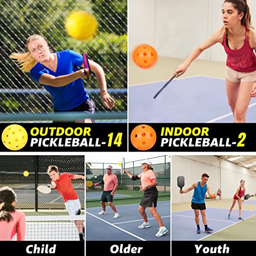 Pickleball Balls, 16Pack Pickleball-Balls with Mesh Bag, 40 Holes+26 Holes, USAPA Requirement Specifically Designed for Outdoor and Indoor, Flight Trajectory Stable High Elasticity & Durable