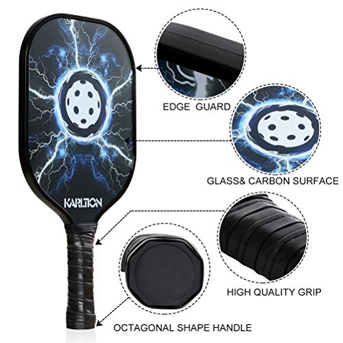 Pickleball Paddle - Pickleball Paddle Set of 2, Graphite Pickleball Racket, Carbon Fiber Glassfiber Surface , Polymer Honeycomb Core Pickleball Paddle with 4 Outdoor Balls and 1 Portable Sport Bag