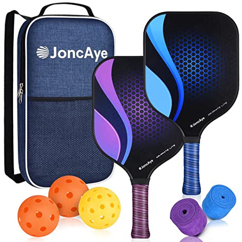 JoncAye Pickleball Paddles Set of 2, Pickleball Set with 2 Lightweight Pickleball Rackets, 3 Indoor and Outdoor Pickleball Balls, 1 Pickleball Bag, 2 Pickleball Grip Tapes, Pickle Ball Raquette Set