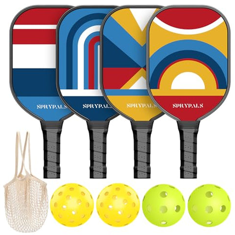 Sprypals Pickleball Paddles,USAPA Approved Pickleball Paddles Set of 4,Premium Wood Pickleball Sets with 4 Pickleball Balls & 1 Carry Bag,Great Pickleball Rackets Gifts for Beginners & Pros Players