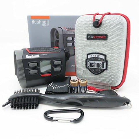 Bushnell Hybrid Laser and GPS Golf Rangefinder 201835 Bundle with Carrying Case, Carabiner, Lens Cloth, Wearable4U Golf Brush, and Two (2) CR2 Batteries