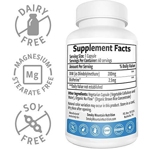 DIM Supplement 200mg - DIM Diindolylmethane Plus BioPerine 60-Day Supply of DIM for Estrogen Balance, Hormone Menopause Relief, Acne Treatment, PCOS, Bodybuilding