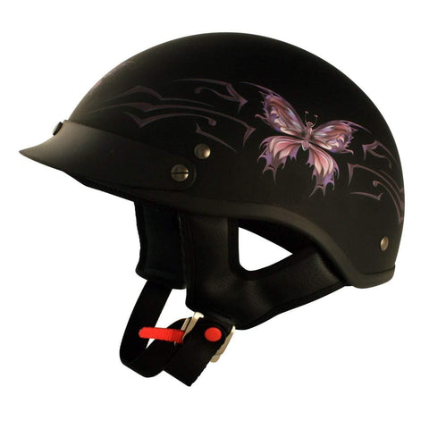 VCAN Cruiser Intricate Butterfly Motorcycle Half Helmet (Flat Black, Medium)