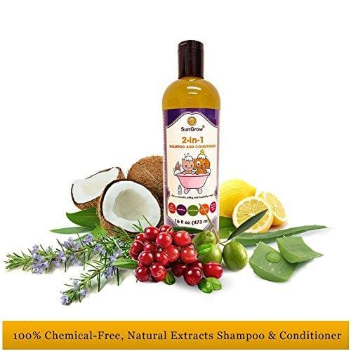 SunGrow Vet Trusted Pet Pet Shampoo Plus Conditioner for Cats/Dogs - 2-in-1 100% Organic, Medicinal - Essential Oil Extracts - Enriched with Aloe Vera/Coconut - 16 oz