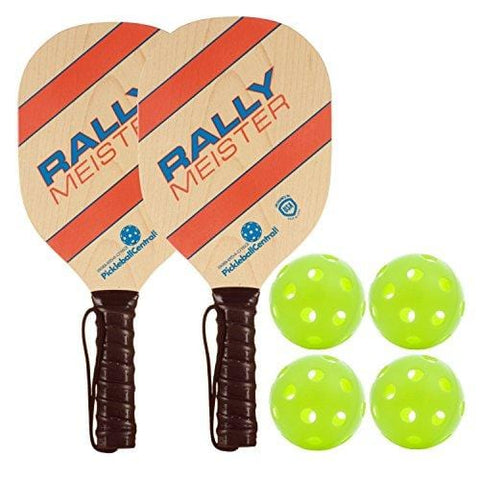 Rally Meister Wood Pickleball Paddle Bundle ( Set included 2 Paddles & 4 Balls )