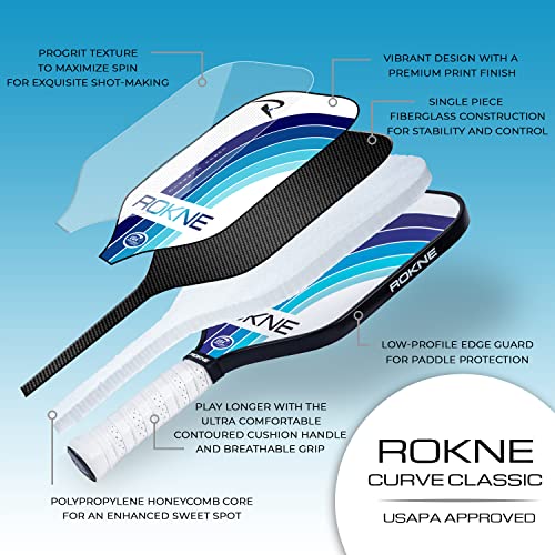 ROKNE Curve Pickleball Paddle | USAPA Approved Fiberglass Pickleball Paddles | Elevate Game with Precision Engineering & Comfort | ProGrit Texture for Max Spin & Power | Pickleball Paddle Blue