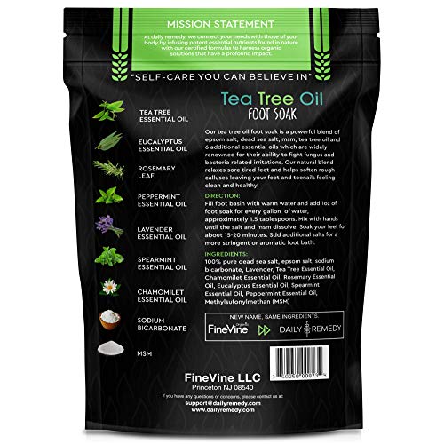 Tea Tree Oil Foot Soak with Epsom Salt - Made in USA - for Toenail Fungus, Athletes Foot, Stubborn Foot Odor Scent, Fungal, Softens Calluses & Soothes Sore Tired Feet