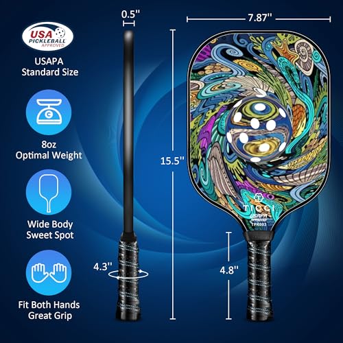 TICCI Pickleball Paddle Set 2 Premium USAPA Approved Graphite Craft Rackets Honeycomb Core 4 Balls Ultra Cushion Grip Portable Racquet Case Bag Gift Kit Men Women Indoor Outdoor (Vortex 2)