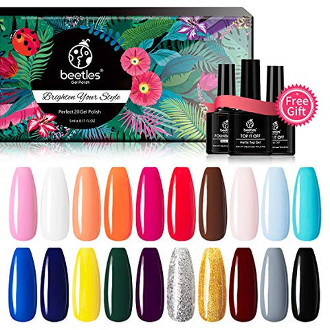 Beetles 23 Pcs Gel Nail Polish Kit - Soak Off LED Lamp Gel Polish Set Black White Glitter Nail Gel Polish with No Wipe Base and Top Coat for Nail Art Salon Starter Manicure New Year Holiday Gifts Box