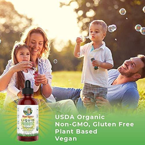 Organic Liquid Probiotics & Enzymes by MaryRuth's (Plant-Based) | Men Women Kids Babies Toddlers | Non-GMO Vegan RAW Paleo | 12 Live strains of Flora w/acidophilus probiotic for Digestion 4oz Glass