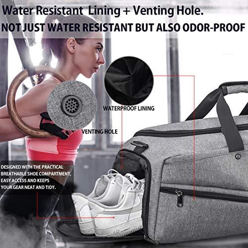 Gym Bag Sports Duffle Bag with Shoes Compartment Waterproof Large Travel Duffel Bags Weekender Overnight Bag for Men Women 45L Grey