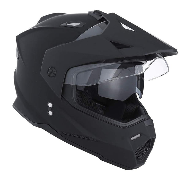 1Storm Dual Sport Motorcycle Motocross Off Road Full Face Helmet Dual Visor Matt Black, Size Medium (55-56 CM 21.7/22.0 Inch)