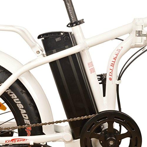 DJ Folding Bike 750W 48V 13Ah Power Electric Bicycle, UL 2849, Pearl White, LED Bike Light, Suspension Fork and Shimano Gear,
