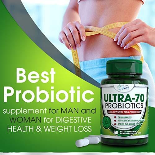 Probiotic 70 Billion CFU Patented Delayed Release Shelf Stable Probiotic Supplement with Prebiotics and Lactobacillus acidophilus - Best Probiotics for Women and Men (1 Pack)