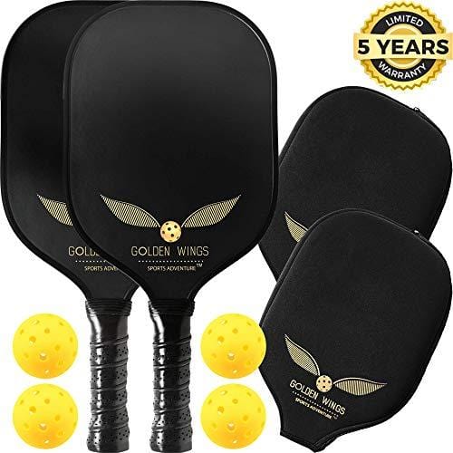 Pickleball Paddle Set Of 2 - Graphite Pickleball Racket + 4 Pickle Balls - Composite Fiberglass Pickleball Paddles Bundle Honeycomb Core Pickle Ball Racket - Best Pickleball Racquet Game Sets + Cover
