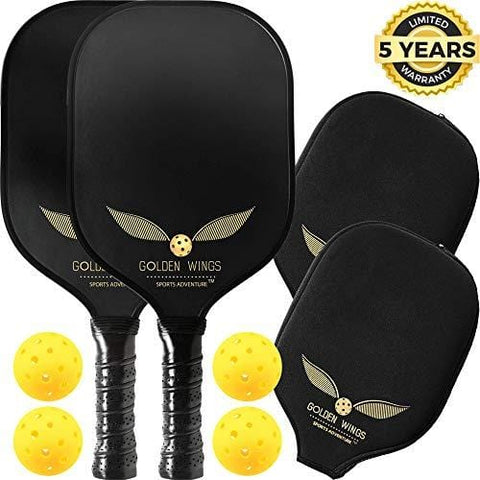 Pickleball Paddle Set Of 2 - Graphite Pickleball Racket + 4 Pickle Balls - Composite Fiberglass Pickleball Paddles Bundle Honeycomb Core Pickle Ball Racket - Best Pickleball Racquet Game Sets + Cover