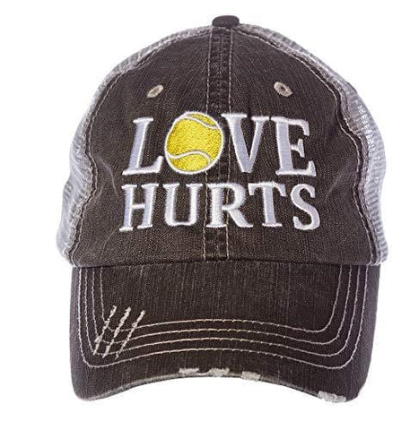 Tennis Addiction Love Hurts Trucker Distressed Hat Cap Captain's Tennis Gift