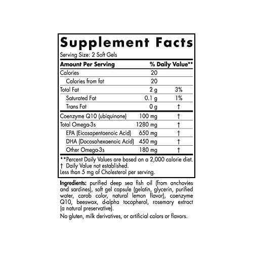 Nordic Naturals ProOmega CoQ10 - Fish Oil, 650 mg EPA, 450 mg DHA, 100 mg CoQ10, Promotes Neurological Health and Cellular Energy Production*, 120 Soft Gels