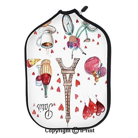 Neoprene Premium Pickleball Paddle Racket Cover Case,Paris Illustration of Hearts Eiffel Tower Red Wine Coffee Perfume Romance Themed Art(size:8.23" x 11.4")Red Brown,High resolution pictures bring a