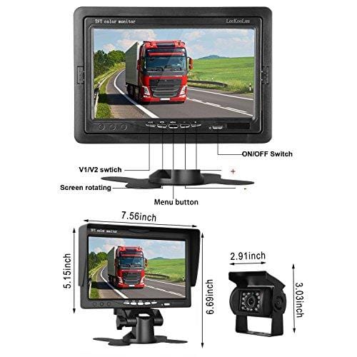 HD 720P Backup Camera and 7" Monitor Kit, 2 Cameras for School Bus/Trailer/RV/Truck/Pick up/Van Rear View Camera Single Power System IP68 Waterproof Night Vision Driving/Reversing Use