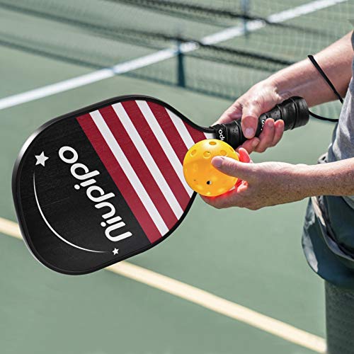 niupipo Pickleball Paddles, Pickleball Set 4 Paddles with 6 Balls and 1 Carry Bag, 7-ply Basswood Wood Pickleball Paddles, Safe Edge Guard, Cushioned Grip, Wooden Pickleball Paddle 4 Pack for Beginner